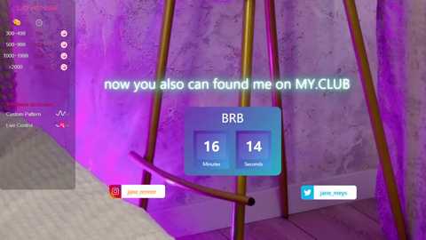 Media: Video of a VR interface showing a club environment with a purple backdrop, a metallic pole, and a user interface displaying \"BGR\" and \"14\" on a blue screen.