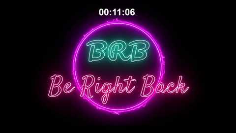 Media: A neon-lit digital graphic featuring the words \"BBR\" in teal and \"Be Right Back\" in pink, encircled by a glowing purple ring against a black background.