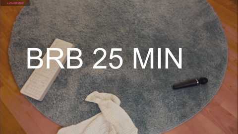 Media: Video of a blue shag rug on a wooden floor, featuring a white remote control, a white cloth, and a black vibrator, with text \"BB 25 MIN\" overlaid.