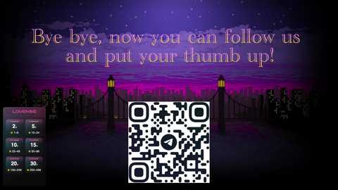 Media: A digital art piece features a QR code in the foreground, set against a purple and pink sunset sky with a cityscape and a bridge. The text reads, \"Bite by bite, now you can follow us and put your thumb up!\