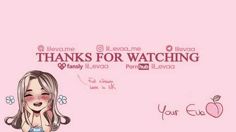 Media: Digital illustration on a pink background featuring a smiling anime girl with long blonde hair and a peach. Text reads \"Thanks for Watching,\" with social media icons, and \"Your EUO.\