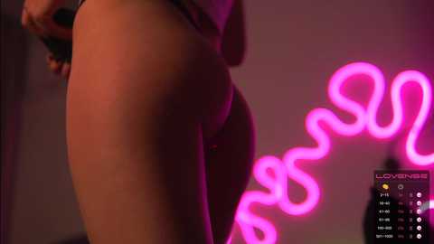 Media: Video of a nude woman's buttocks with a neon \"LOVE\" sign in pink glowing letters in the background.