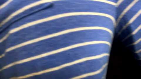 Media: A video of a person's upper arm in a blue and white striped shirt, with the stripes forming a diagonal pattern. The texture of the shirt appears soft and the lighting is natural.