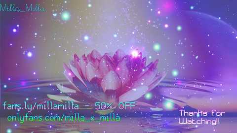 Media: A digital illustration featuring a pink lotus flower on a water surface with a soft, dreamy background of purple and blue hues. Text overlays invite viewers to support the artist on OnlyFans.