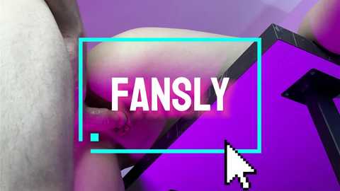 Media: A digital graphic features a close-up of a nude, fair-skinned woman's genitalia with a \"FANSLY\" text overlay, surrounded by purple and teal neon lights.