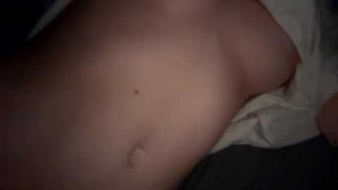 Media: A dimly lit video shows a close-up of a light-skinned person's torso, with a mole on the left side, partially exposed breasts, and a hint of a white garment beneath.