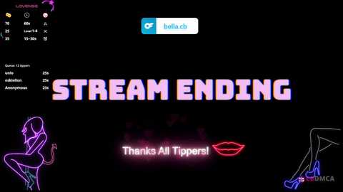 Media: Video of a Twitch stream ending screen with \"STREAM ENDING\" in large, pink letters. The background features neon purple and pink illustrations of a devilish figure and a kiss. The top bar shows the \"ballack\" icon and \"Thanks All Tippers!\" text.