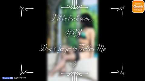 Media: A blurred video of a woman in a bikini, with text overlay reading, \"I'm back from BNB... Don't forget to follow me.\" Background includes green foliage.