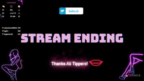 Media: A digital image featuring a dark background with neon pink text \"STREAM ENDING\" and \"Thanks All Tippers!\" alongside a glowing pink outline of a woman in a suggestive pose.