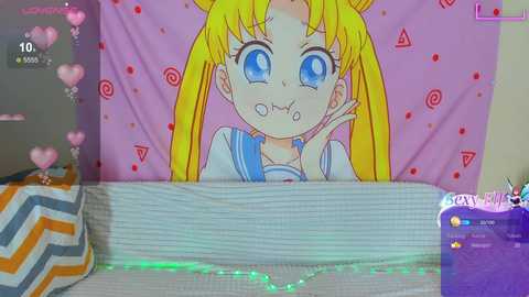 Media: A digital anime-style drawing of a blonde girl with large blue eyes, fangs, and a pink background. Text reads \"10/10\" and \"heart.\