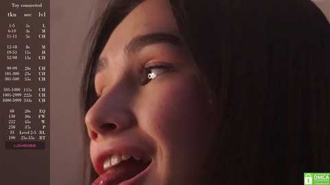 Media: A close-up video of a smiling young woman with straight black hair, her face bathed in warm light, set against a digital background displaying a list of \"Today's Commended\" users.