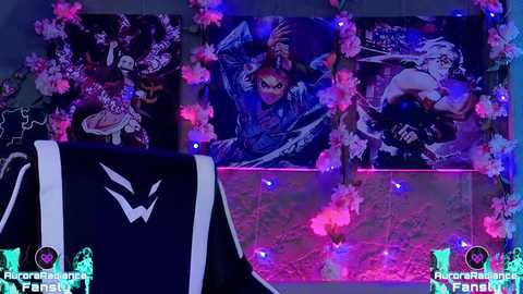 Media: Video of a dark room with purple lighting, featuring anime posters, a black jacket with a white emblem, and a green \"Re:Zero\" watermark.