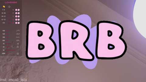 Media: A digital image of the \"BRB\" text in bold, pink, block letters with a cartoonish style. The background features a muted, textured brown with a circular shape. The text is overlaid on a screen with various icons and settings in the background.