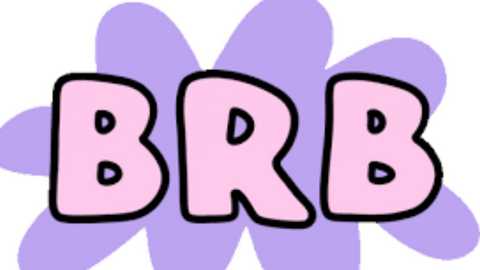 Media: A digital drawing featuring large, bold, pink letters spelling \"BRB\" with black outlines. The background includes a simple, stylized purple flower. The image has a playful, cartoonish style.