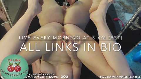 Media: Video featuring a naked woman lying on a bed with her legs spread, showcasing her genitals, taken from an overhead angle. Text overlays read \"Live Every Morning at 5 AM EST\" and \"All Links in Bio.\