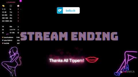 Media: A digital stream ending announcement with a black background, featuring neon pink and purple text, a pink lipstick graphic, and a heart icon.