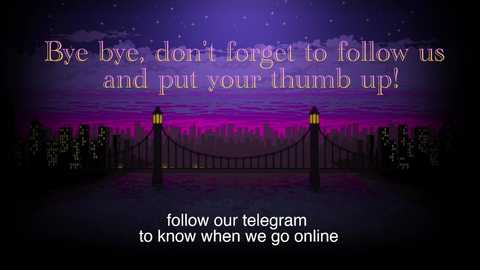 Media: A digital illustration of a purple and pink sunset sky with a bridge in the foreground, featuring text encouraging following a telephone to an online community.