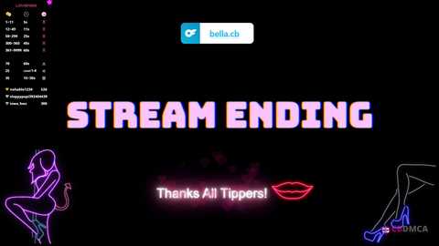 Media: A digital image features neon-colored text \"STREAM ENDING\" on a black background. It includes a purple outline of a woman and a red lipstick kiss. The top has a blue Bell icon.