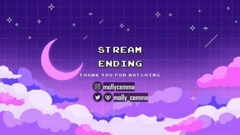 Media: Digital art of a purple sky with a crescent moon, stars, and fluffy clouds. Text reads \"STREAM ENDING\" and \"THANK YOU FOR WATCHING\" with social media icons.