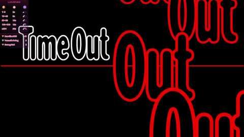 Media: A digital graphic with neon red text overlaying black background, featuring \"Time Out\" in white with a black outline, and a menu icon in the top left corner.