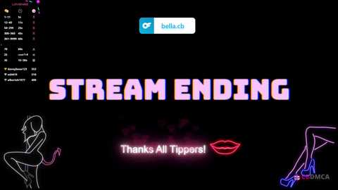 Media: Video of a Twitch stream ending screen with \"STREAM ENDING\" in bold, purple text. Background features a cartoonish woman, a heart, and \"Thanks All Tippers!\" in pink.