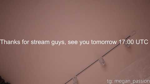 Media: A video shows a beige wall with a white railing. Text reads: \"Thanks for stream guys, see you tomorrow 17:00 UTC.\" The image has a minimalist style.