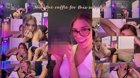 Media: A collage of photos featuring a young woman with glasses, fair skin, and brown hair in various stages of seductive poses. She's dressed in casual, revealing outfits. Backgrounds include a bedroom and office setting. Text overlays suggest a \"roast\" theme.