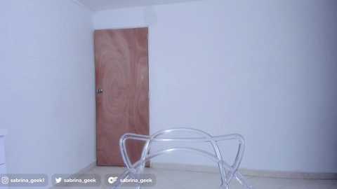 Media: Video of a minimalist room with white walls and a wooden door, featuring a transparent, metal-framed chair in the foreground.