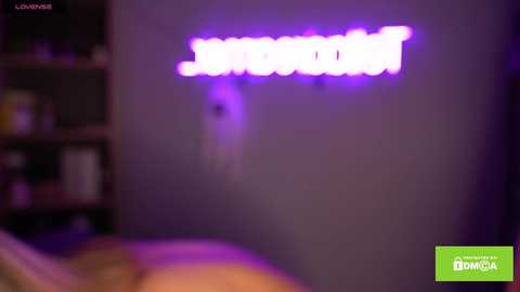 Media: A video shows a dimly lit room with a purple neon sign reading \"BROOKLYN\" on a gray wall. A bed with beige sheets is partially visible in the background.