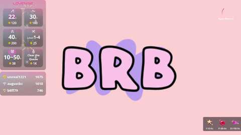 Media: This image is a digital screenshot featuring the text \"BBR\" in large, bold, pastel pink letters against a light pink background. A left sidebar displays a list of users, including usernames, levels, and XP.