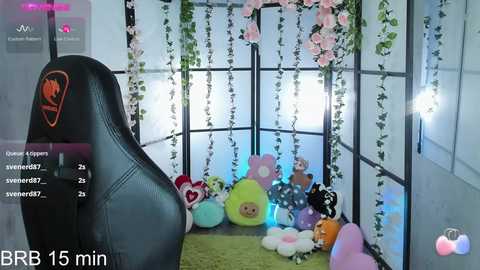 Media: A video of a virtual reality headset in a cozy, pastel-themed room adorned with plush toys, fairy lights, and a soft rug.