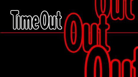 Media: A digital graphic with bold, glowing red neon letters and outlines of \"Time Out\" on a black background. The words are stylized and modern, with a white outline for \"Time\" and red for \"Out.\