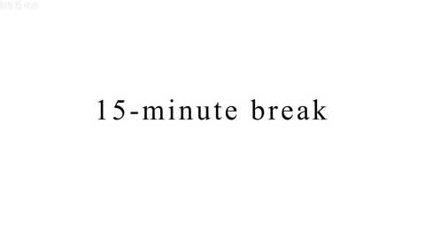 Media: A simple, white background with black, serif text reading \"1-5 minute break\" in a centered, medium-sized font. The image is devoid of any additional objects or textures, focusing solely on the textual content.