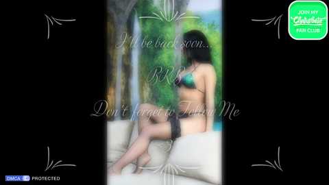 Media: A blurry, black-and-white video of a woman in lingerie, sitting on a white cushion, with greenery and text overlay, \"I'm back... Don't forget to follow me.\