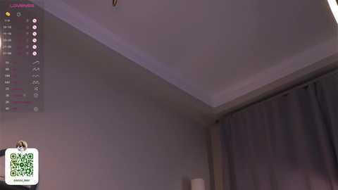 Media: Video of a dimly lit, sparsely furnished room with a sloped ceiling and a small window covered by a sheer curtain. A QR code is visible in the bottom left corner.