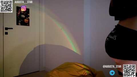 Media: A video showing a rainbow on a wall, captured with a phone, featuring a QR code and an Instagram profile icon.