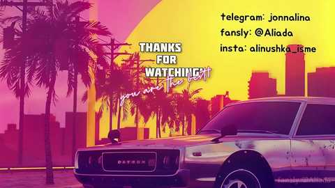 Media: A digital illustration with a retro, neon-lit cityscape featuring palm trees and skyscrapers, overlaid with a vintage car and text thanking fans for their support.