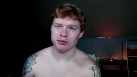 Media: Video of a fair-skinned, red-haired man with a slightly crooked smile and a tattoo on his right shoulder, standing against a dimly lit background.