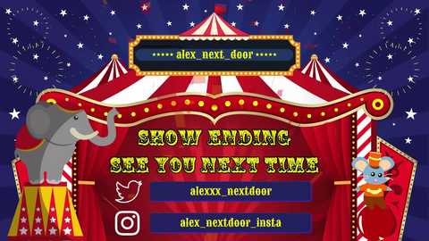 Media: A vibrant digital illustration of a circus tent with a red and white striped canopy. A smiling elephant and a mouse in a top hat stand beside the tent, with text inviting viewers to \"Snow Ending See You Next Time.\