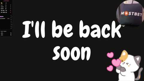 Media: A digital image with a black background features the phrase \"I'll be back soon\" in white text. On the right, a cartoon cat with pink hearts and a \"Mr. Steak\" logo is shown.