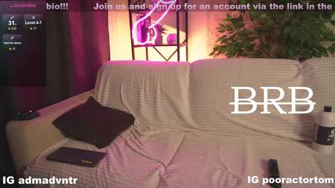 Media: A video shows a beige sofa with a white blanket, a black remote, and a dark brown pillow, under a neon sign, with a \"Join us\" text overlay.