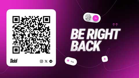 Media: A vibrant digital ad featuring a QR code on a white background on the left, with \"BE RIGHT BACK\" in bold white text on the right, set against a dark purple gradient.