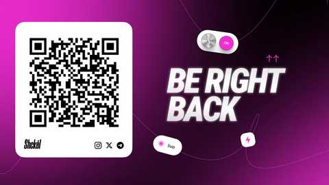 Media: A digital graphic with a QR code on the left and the text \"BE RIGHT BACK\" on the right, set against a gradient purple background with glowing icons and a heart symbol.