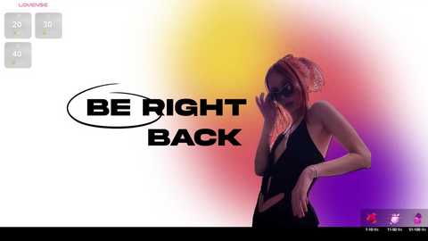 Media: Video of a woman with long pink hair, wearing a black halter top, standing against a gradient background with \"BE RIGHT BACK\" text.