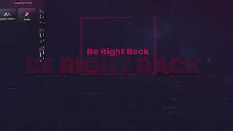 Media: A digital rendering of a dark, moody room with dim lighting, featuring large red letters spelling \"Be Right Back\" in the center. The background is filled with scattered debris, and a menu with options is visible on the left.