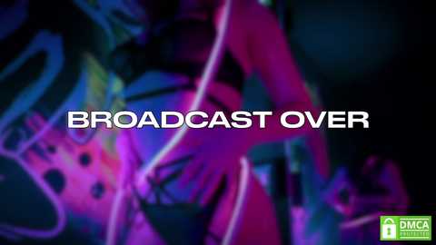 Media: A digitally altered video featuring a neon-lit, abstract, multi-colored background with the words \"BROADCAST OVER\" in white text. The image has a modern, vibrant, and energetic feel, with a hint of purple, pink, and blue hues.