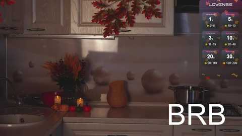 Media: Video of a dimly lit kitchen with white cabinets, a shiny backsplash, a bouquet of red flowers, a wooden cutting board, and a pot on the stove. \"BB\" logo in the corner.