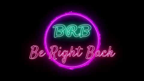 Media: A digital graphic with a neon pink and green circular text logo featuring \"BBR\" and \"Be Right Back\" on a black background.