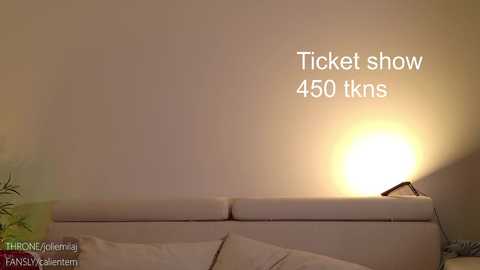 Media: Video of a beige couch with a glowing, cylindrical lamp emitting a soft, warm light. Text reads \"Ticket show 450 km.\