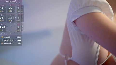 Media: Video of a person in white, sheer underwear, with a blurred, light-colored background and a digital calendar overlay showing dates and tasks.